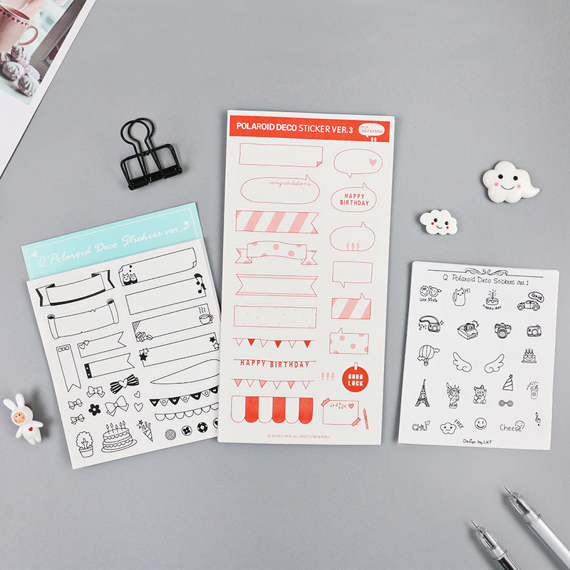 Blanco y Negro papel pegatinas mensaje creativo Polaroid cuadro de diálogo lindo foto diario pegatinas 3 opciones