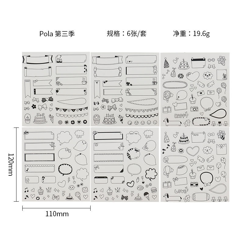 Blanco y Negro papel pegatinas mensaje creativo Polaroid cuadro de diálogo lindo foto diario pegatinas 3 opciones