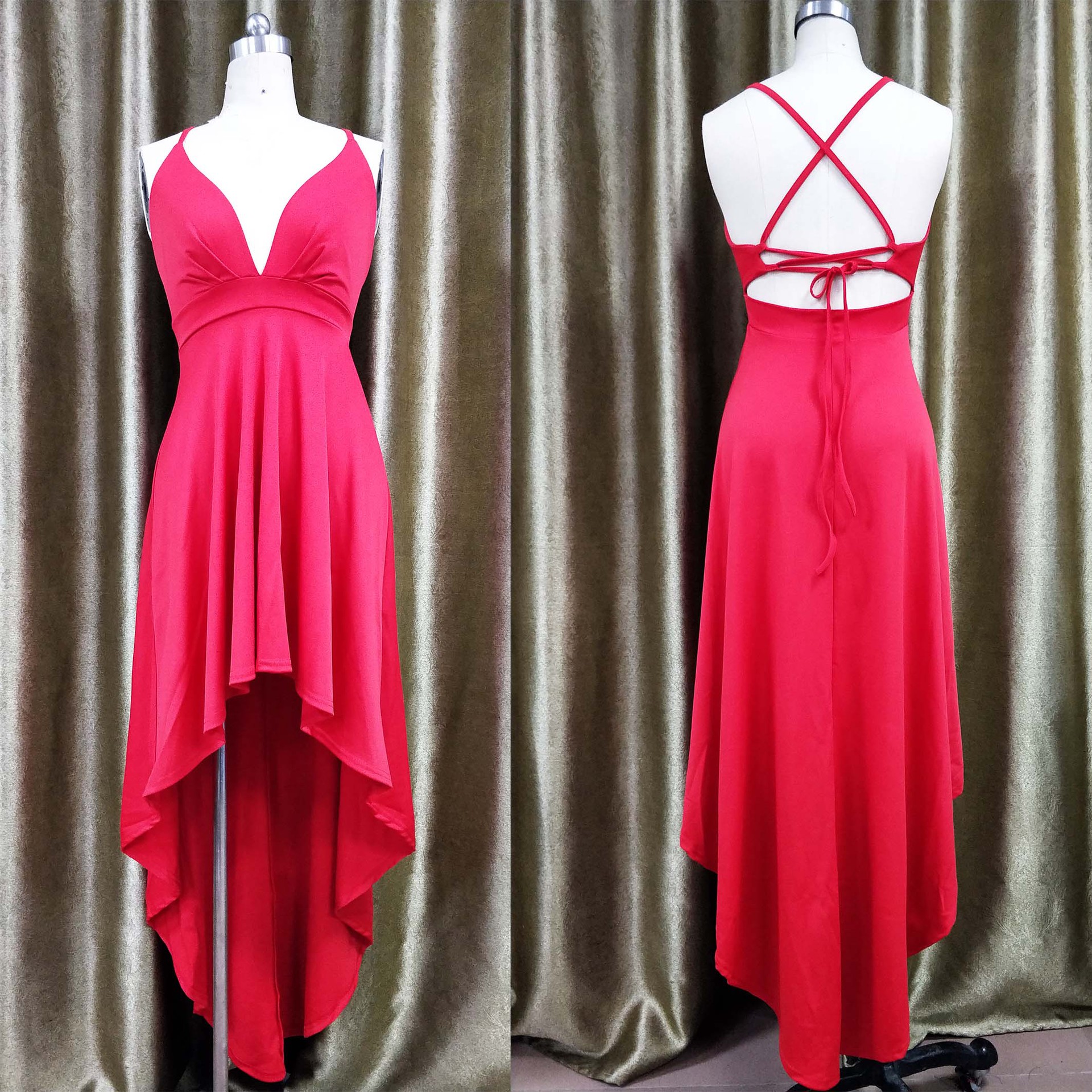 2026 European And American Popular Plus-size Women's With Straps, V-neck, Large Hem, Sexy Backless Bandage Party Dress_voghion.com
