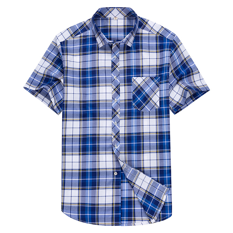 Nueva camisa de manga corta para hombres camisa azul a cuadros más tamaño camisa de media manga para hombres solapa casual Camisa de manga corta para hombres