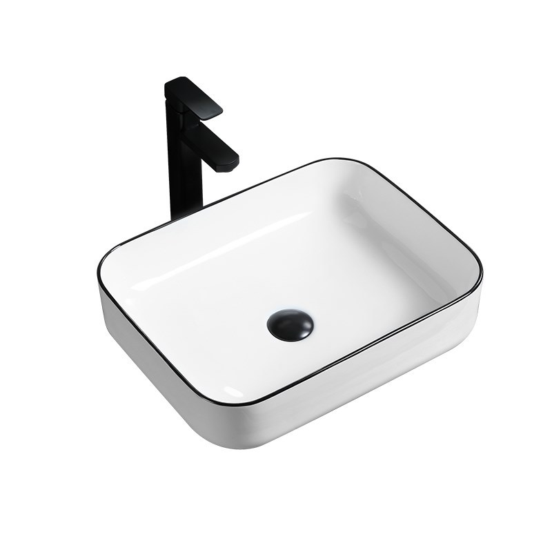 Borde negro lavabo de mesa de cerámica personalizado simple hotel nuevo lavabo de arte de cerámica lavabo lateral ultrafino lavabo de mesa al por mayor