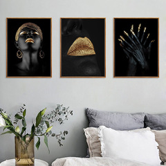 African woman gold-lipped canvas decorative painting for living room corridor wall hanging, core painting and frame wholesale