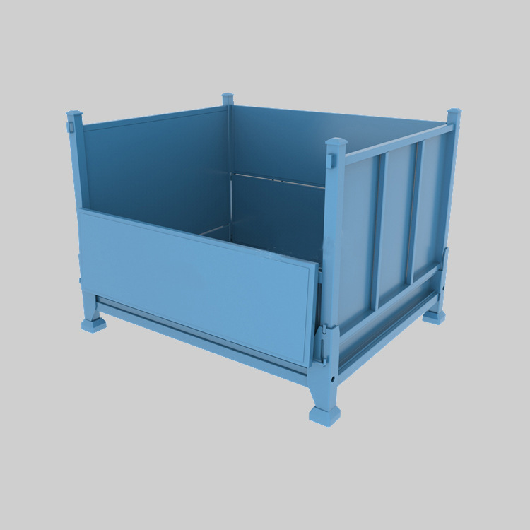 可折叠可堆垛金属料箱  压铸零件用铁板周转箱