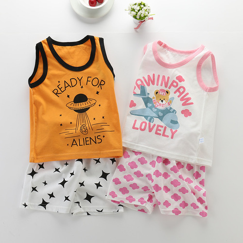 Children's vest suit pure cotton clothes new summer boys and girls sleeveless shorts children's clothing cross-border factory wholesale