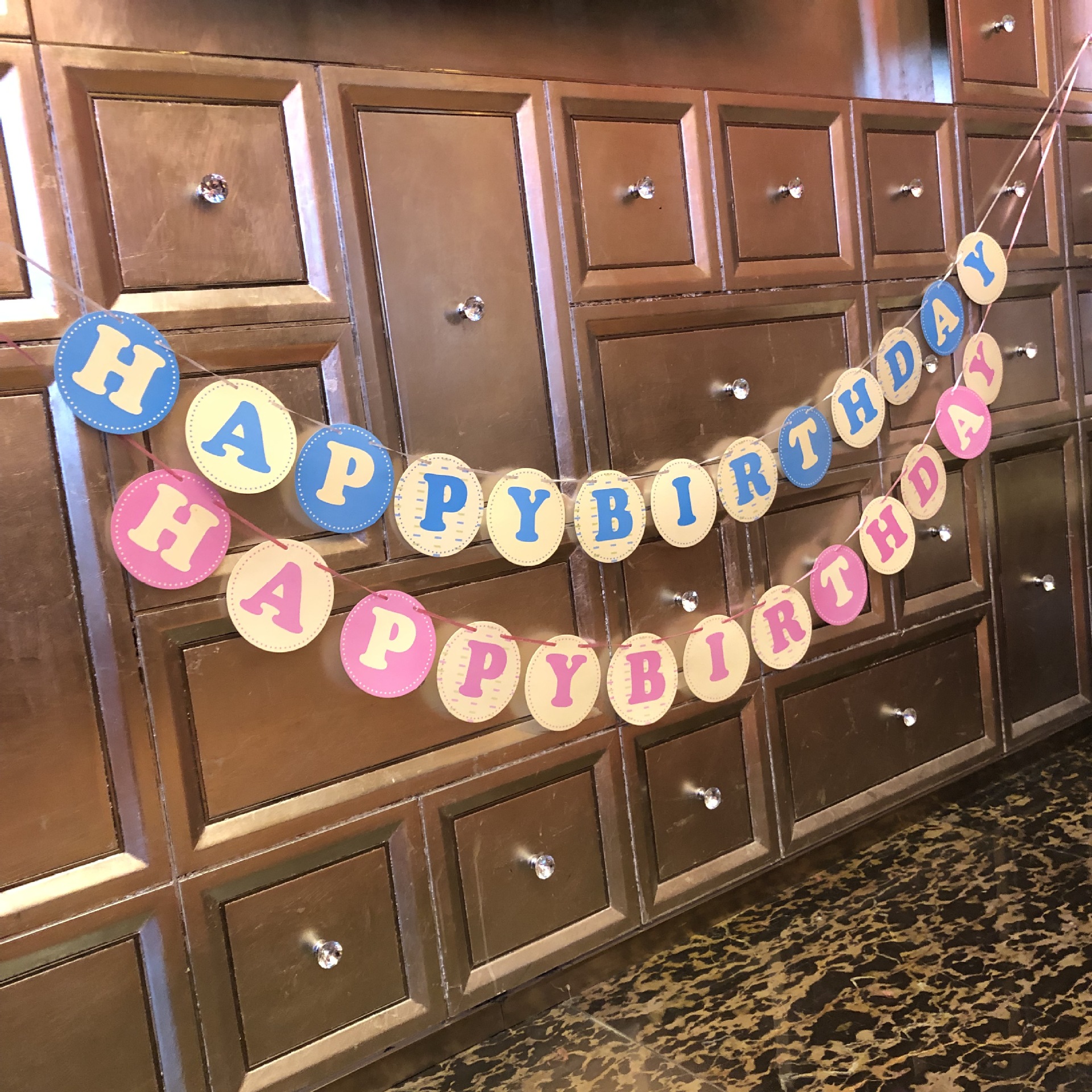 厂家批发粉圆生日快乐纸拉旗 蓝圆生日儿童party氛围装扮拉条彩旗