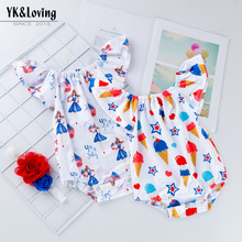 美国独立日宝宝派对服飞袖哈衣夏季时尚宽松透气婴儿爬服厂家批发