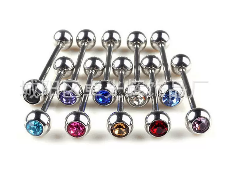 厂家直供时尚12色镶钻宝石钉不锈钢带钻舌钉 人体穿刺饰品
