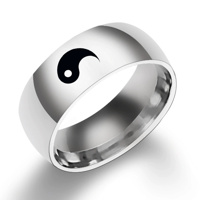 Unisex Titanium Steel Ring, Black & Silver Finish, 316L Stainless, Sizes 6–13