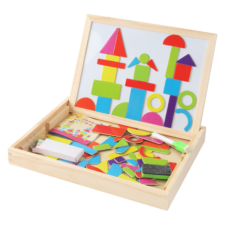 Rompecabezas de madera magnético de doble cara rompecabezas de dibujos animados niña vestir inglés rompecabezas tablero de dibujo juguetes educativos al por mayor