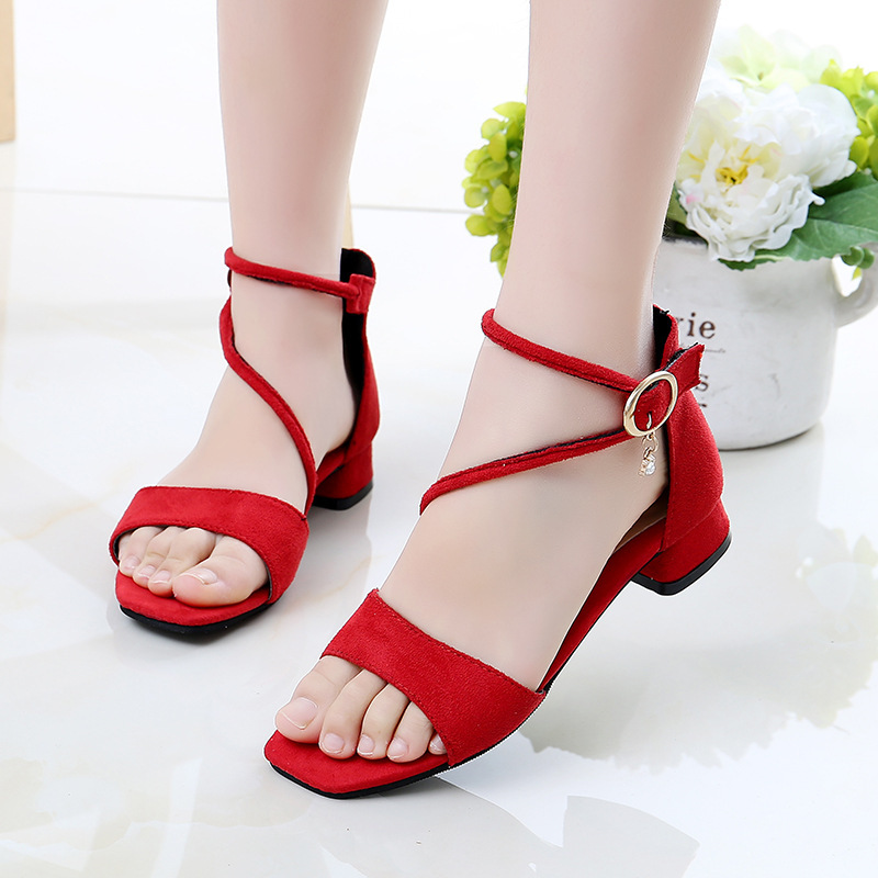 Girls' Sandals, Kidsren's Small High-Heeled Shoes, Student Dance Shoes, 2026 Summer New Korean Style Princess Shoes, Medium and Large Kidsren's Shoes