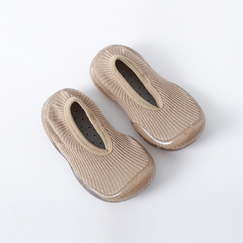 Primavera, verano y otoño zapatos de piso de bebé y Calcetines antideslizantes de fondo suave zapatos de niño peinados de algodón de silicona boca baja calcetines de los niños zapatos de desgaste exterior