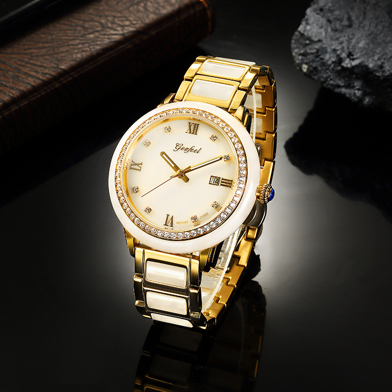 Wholesale In-Stock Natural White Jade Men's Automatic Mechanical Calendar Watch Jade Women's Luminous Couple Watches