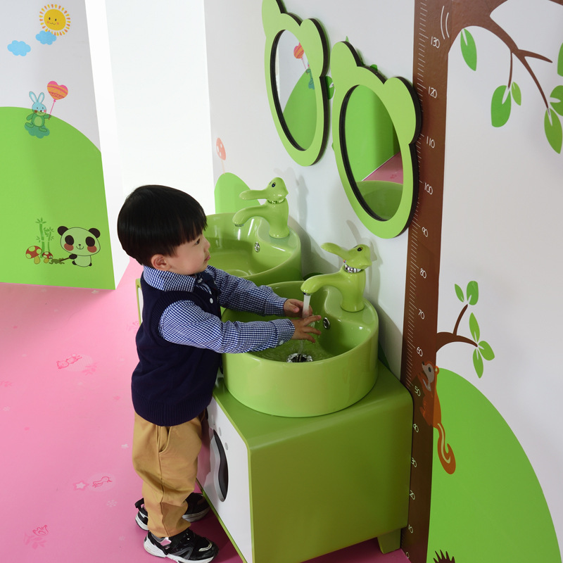 Kindergarten baño gabinete de cerámica de los niños de dibujos animados piso fregadero Mesa alta y baja lavabo gabinete