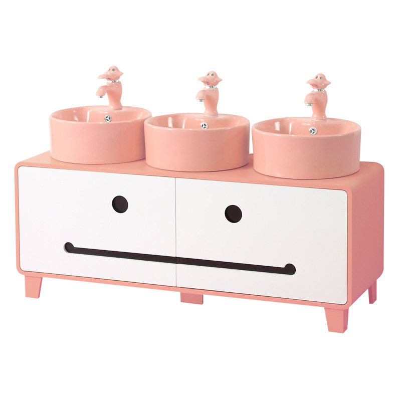 Kindergarten baño gabinete de cerámica de los niños de dibujos animados piso fregadero Mesa alta y baja lavabo gabinete