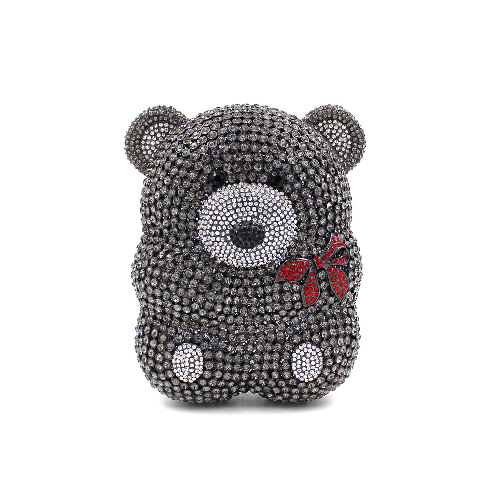 Bolsas de diamante de dibujos animados Teddy Bear metal hueco bolsas de cena de cristal hechas a mano bolsas de diamante bolsas de banquete bolsas de mujer