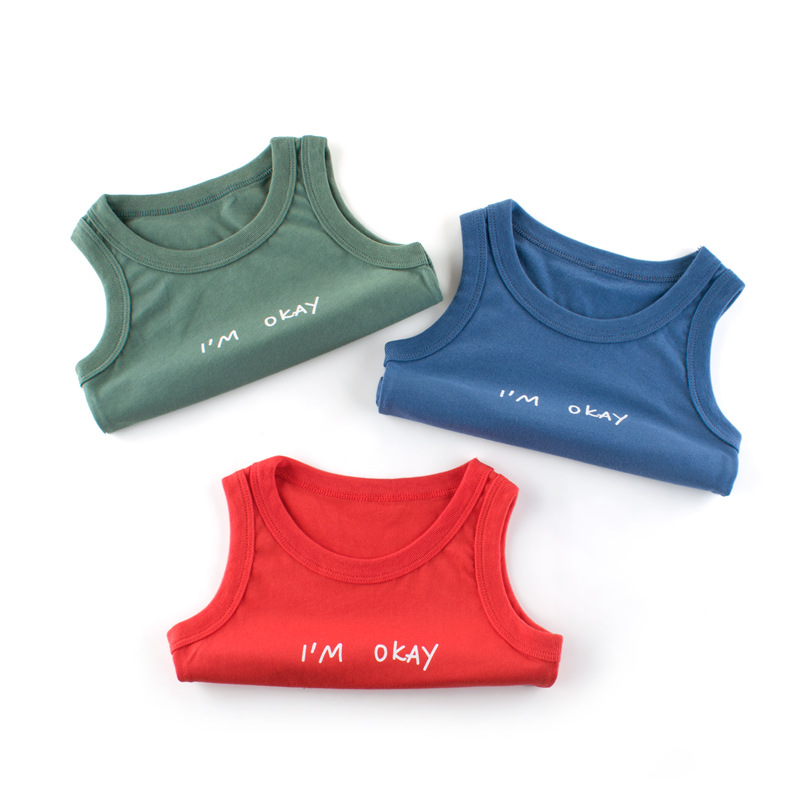 Estilo coreano ropa para niños al por mayor chaleco sin mangas de los niños letras de verano nueva fábrica directa entrega de una sola pieza