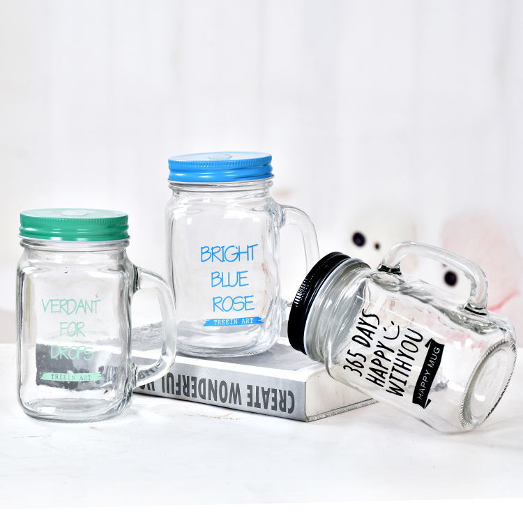 厂家直供吸管梅森杯个性情侣彩色字母柠檬果汁饮料玻璃水杯公鸡杯