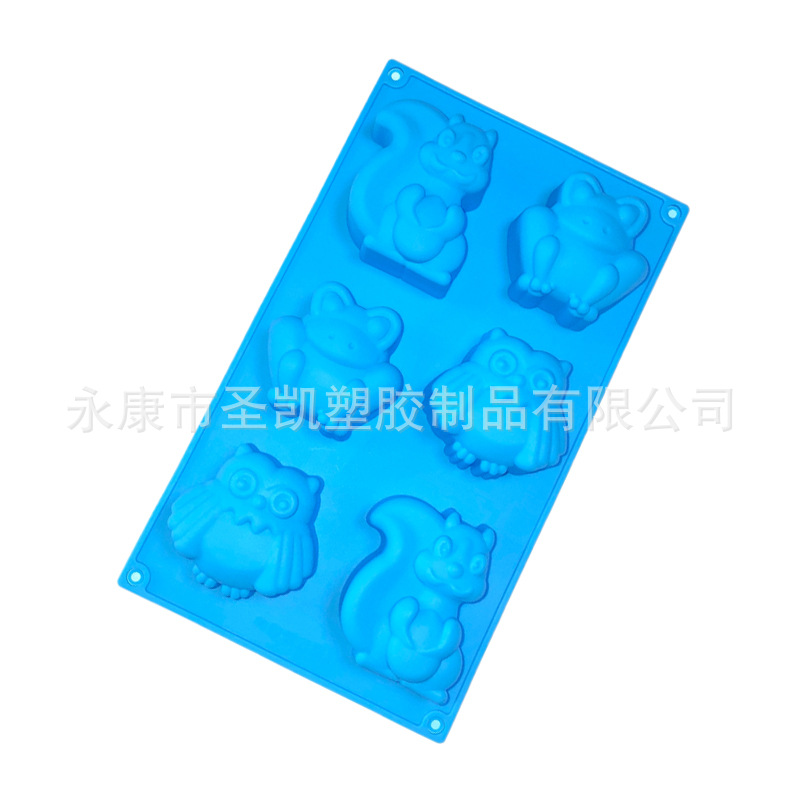 6杯猫头鹰松鼠青蛙硅胶蛋糕模环保食品级耐高温DIY制作动物慕斯