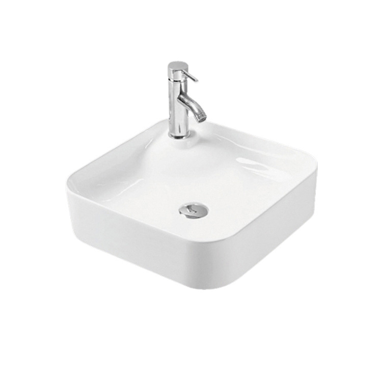 Lavabo cuadrado artístico de cerámica para encimera, para uso hotelero, fabricante de productos de lujo ligero.