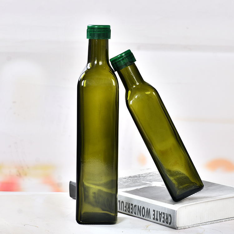 批发500ml方形橄榄油瓶山茶油瓶透明墨绿玻璃瓶麻油瓶香油瓶
