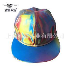 厂家批发四季版PU皮质鸭舌帽街头嘻哈帽漆皮朋克帽镭射原宿风帽子