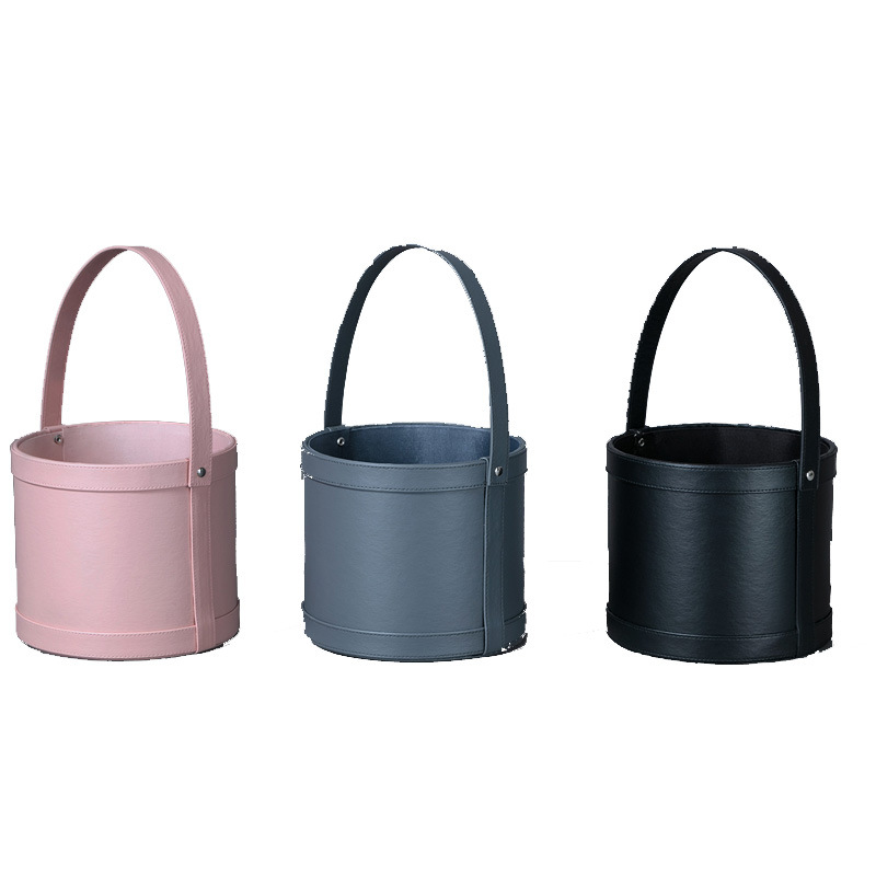 Mini cesta portátil de cuero para flores, caja de embalaje para flores, caja redonda para flores, caja de regalo, caja de regalo para arreglos florales, regalo.
