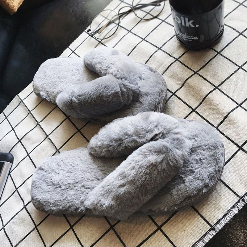 2023 nuevo Otoño e Invierno casa chanclas Zapatillas de algodón conejo femenino de felpa antideslizante casa Chanclas Zapatos de fábrica al por mayor