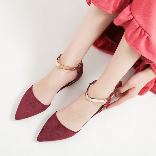 Mid-sole Single Strap Women's Plus Size Flat Sandals  Spring Summer Imported New Pointed Toe One Strap Low Mouth Work Sandals