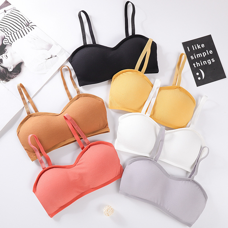 No Steel Ring Thread Beautiful Back Wrap Breast Tube Tube Solid Color Simple Anti-running Light with Chest Pad Base Underwear Bra for Girls