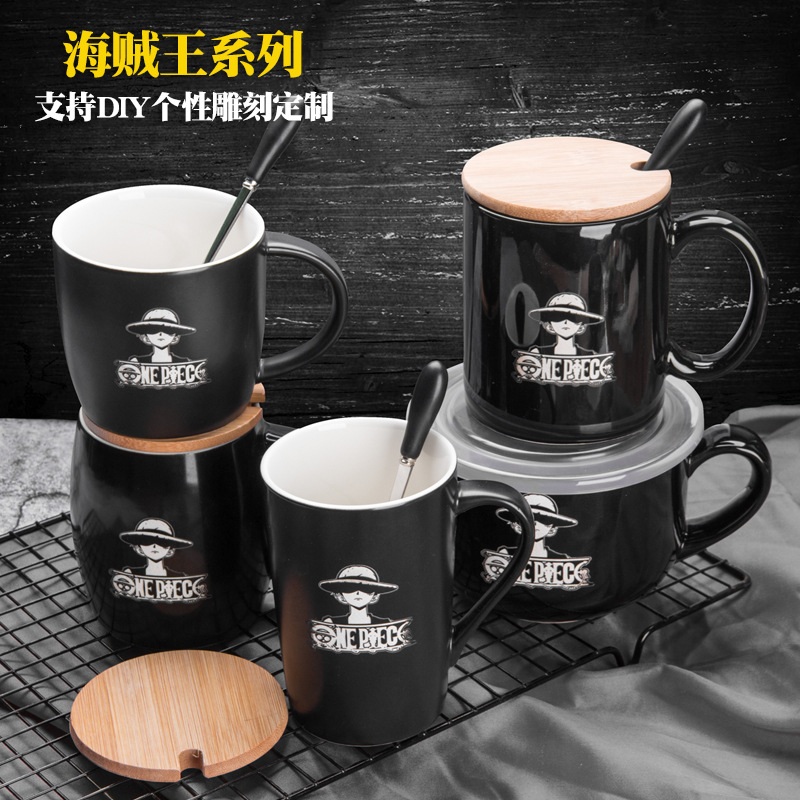 Una pieza lufei cuchara con tapa de cerámica grande taza avena