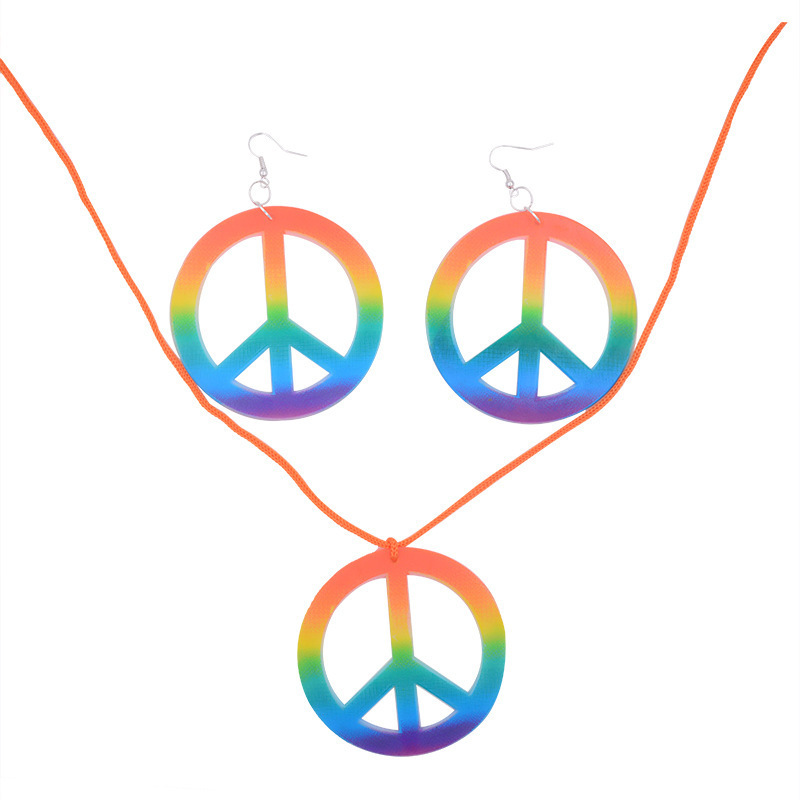 Halloween hippie Carnival earrings flat necklace and flat earrings set prom costume props Halloween hippie Carnival earrings flat necklace and flat earrings set prom costume props