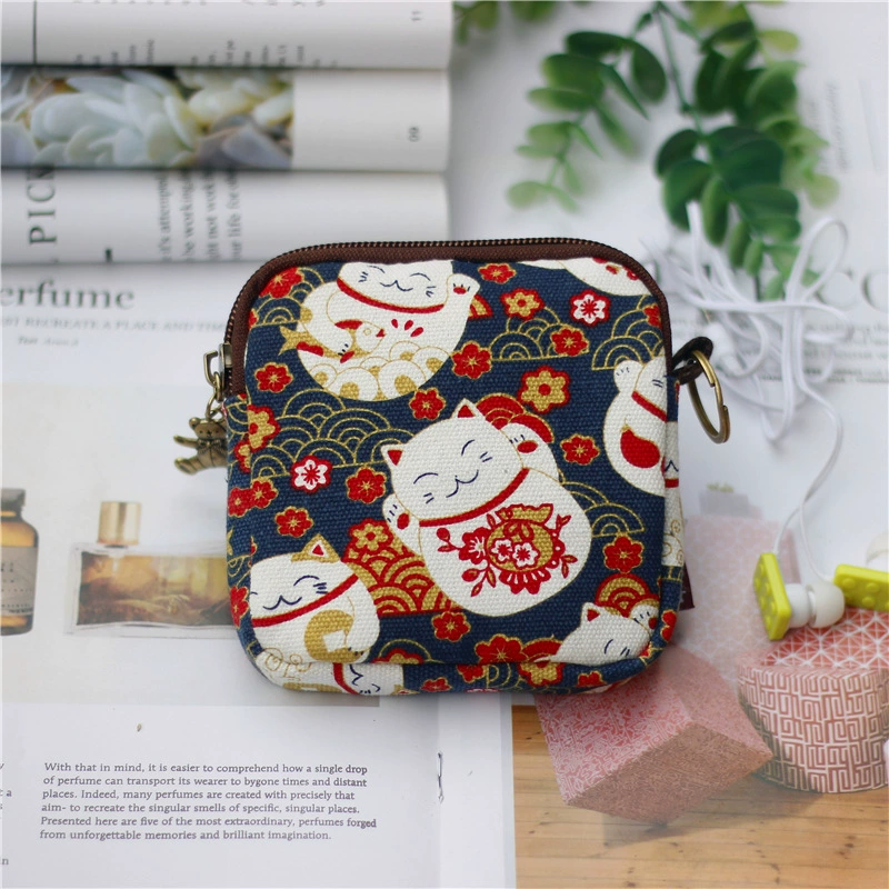 Cartoon Key Wallet Zipper Coin Pouch, Organizer Bag, Cotton Option, 11×2×9 cm