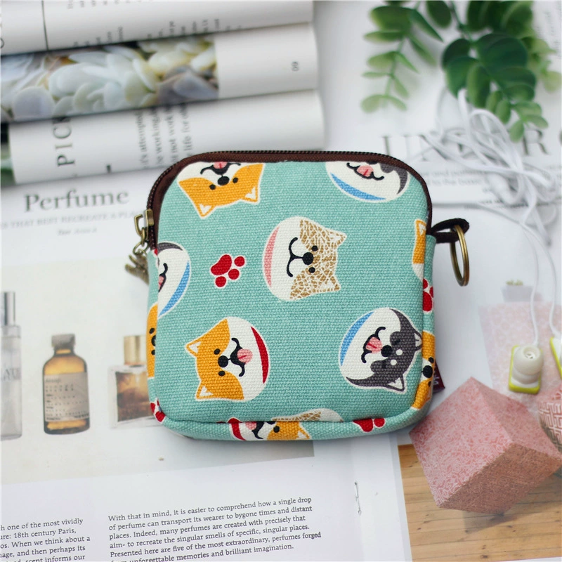 Cartoon Key Wallet Zipper Coin Pouch, Organizer Bag, Cotton Option, 11×2×9 cm