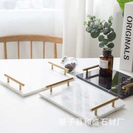 北欧金属把手大理石酒店置物收纳盘酒店餐厅创意甜品蛋糕水果平盘