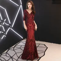 16218 # блестки ежегодное вечернее платье женское 2019 Новый банкет высокого класса атмосфера глубокий V хост Сексуальный рыбий хвост