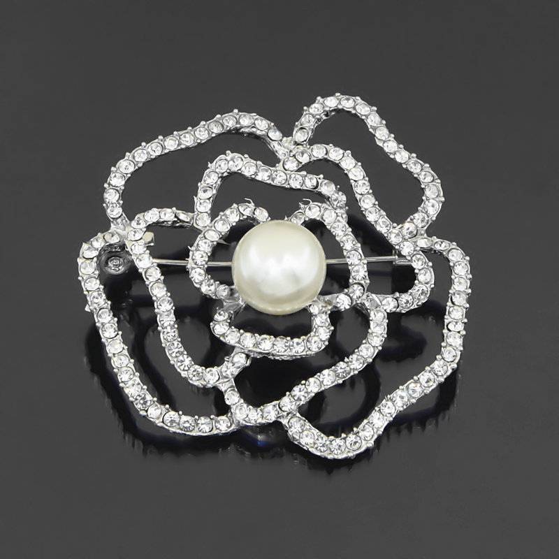 High-grade Pearl fine rhinestone hollow rose corsage women's clothing all-match accessories jewelry brooch collar pin