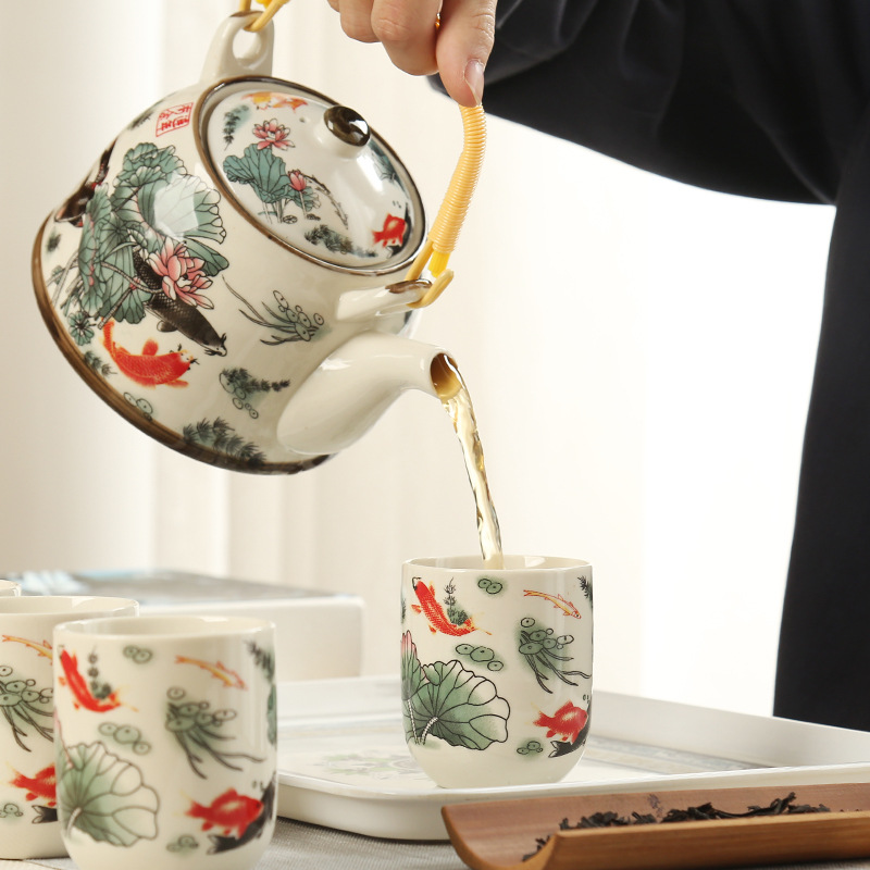 Tetera grande bandeja de té cerámica porcelana azul y blanca Kung Fu haz olla hogar simple juego de té traje bandeja una olla seis tazas