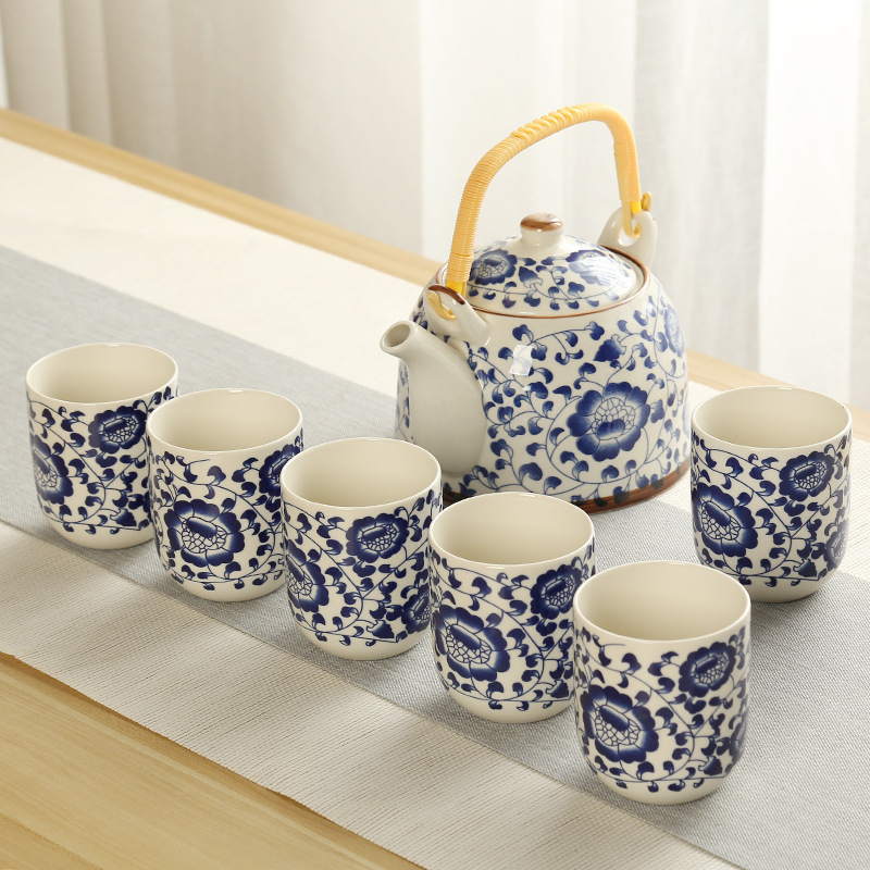 Tetera grande bandeja de té cerámica porcelana azul y blanca Kung Fu haz olla hogar simple juego de té traje bandeja una olla seis tazas