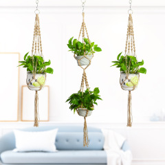Plant hanging basket macrame cord net bag hand-woven hooks cotton rope woven basket Nordic style decorative net bag