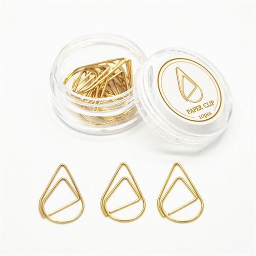 Factory direct sales large water drop paper clips simple metal bookmarks colorful cute paper clips handbook accessories wholesale