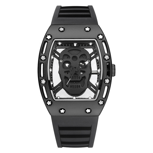 Cross-border new style Kingston fashion skull ghost head hollow men's watch wine barrel watch silicone quartz watch wholesale