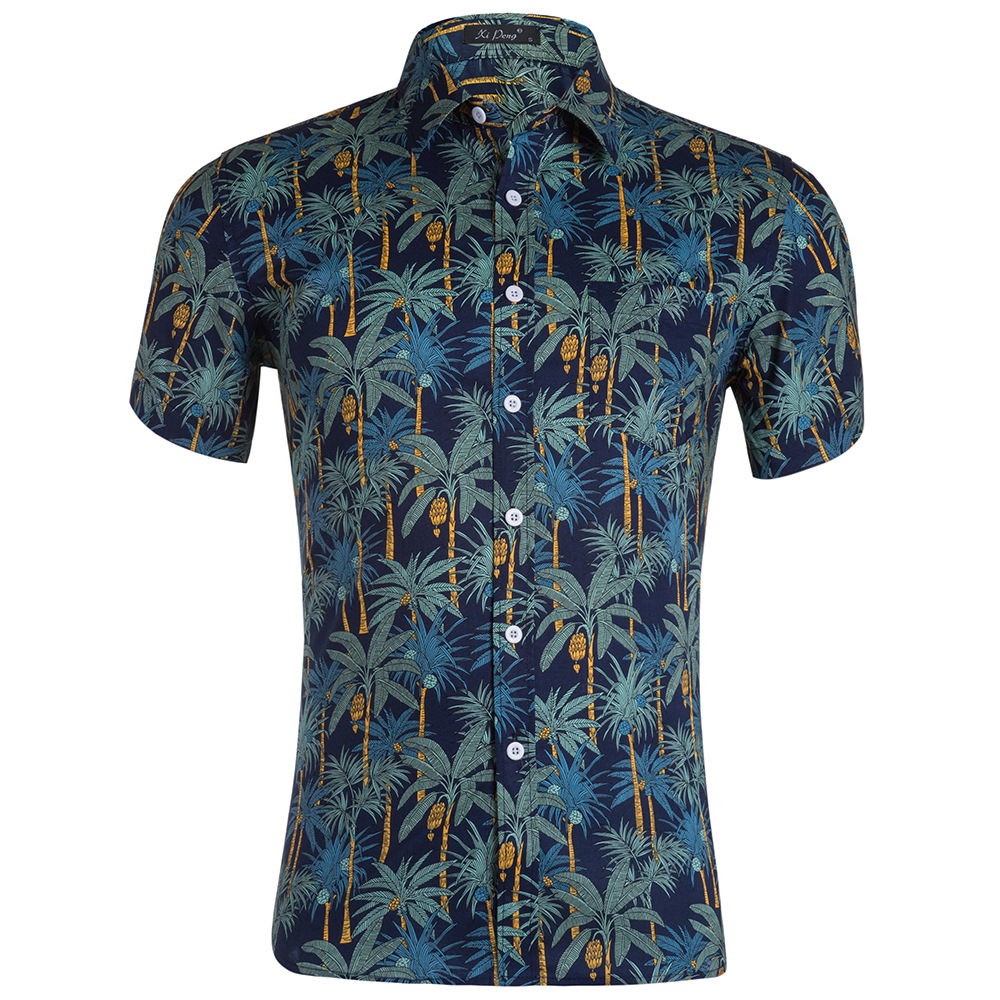 Camisa hawaiana estampada de algodón peinado de los hombres más el tamaño de la camisa de los hombres camisa hombre