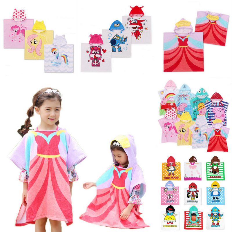 Factory Direct Sales Cartoon Children's Bathrobe Pure Cotton Cut Velvet Print Cartoon Animal Cloak Baby Hooded Bath Towel Beach