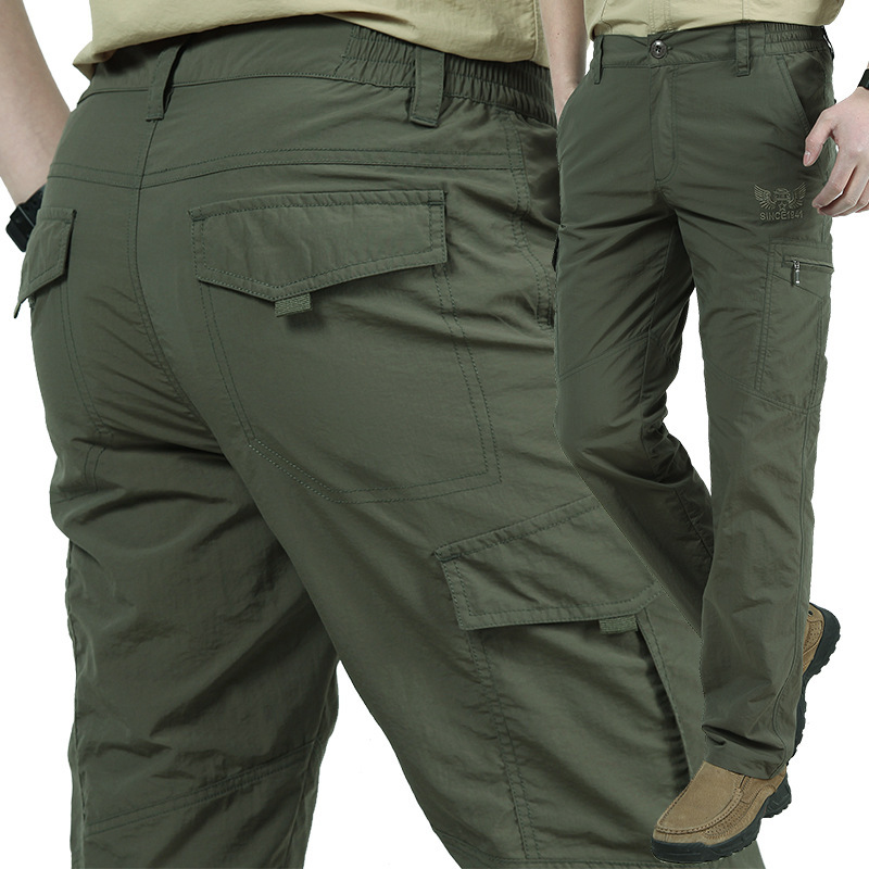 Summer Outdoor Thin Quick-drying Pants Men's Loose plus size Multi-pocket Cordwork Pants Charge Pants 105 Pants