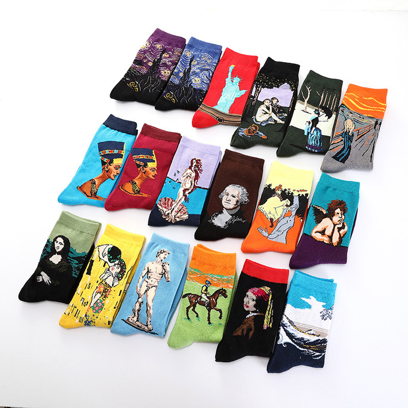 Trendy mid-tube socks crazy oil painting series Couples cotton socks stockings wholesale