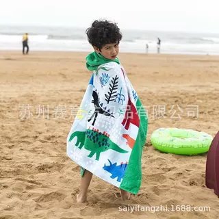 厂家定制亲肤吸水柔软速干超细纤维浴袍沙滩换衣儿童连帽斗篷浴袍