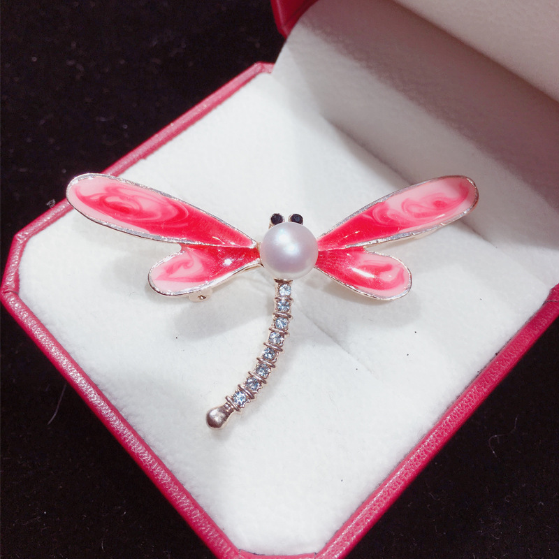 Foreign trade explosions natural freshwater pearl brooch painted Dragonfly corsage gift finished wholesale coat accessories