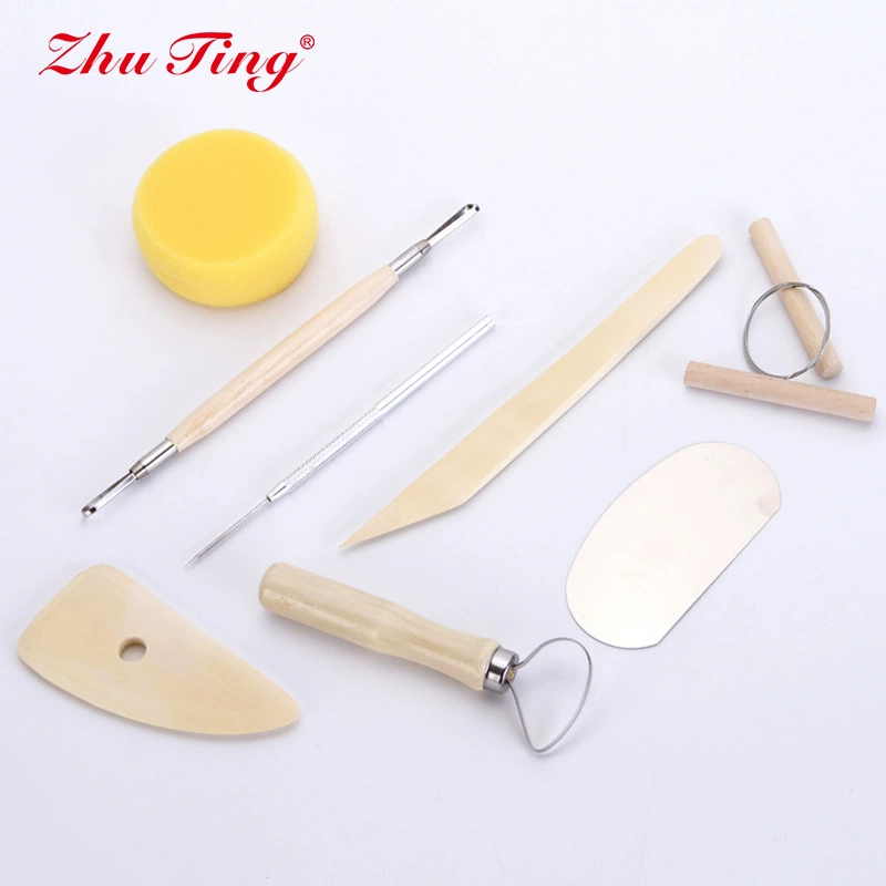 Ceramics, clay, wooden tools set, 8 pieces
