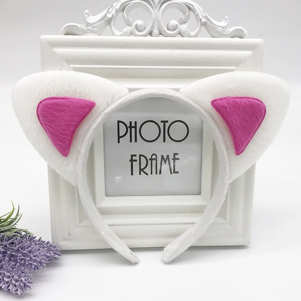White and rose red (plush) cat ears
