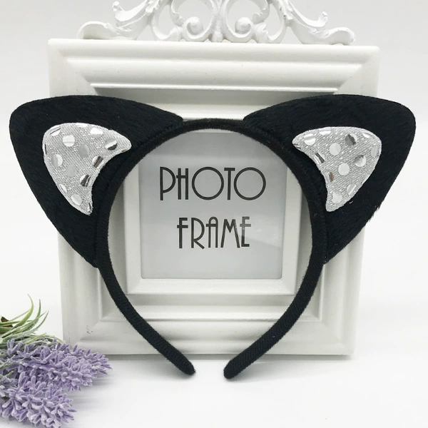 Black and white (sequins) cat ears